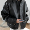 Mauroicardi Spring Autumn Cool Luxury Short Black Soft Light Pu Leather Jacket Men Zipper Casual Mens Jackets and Coats Fashion