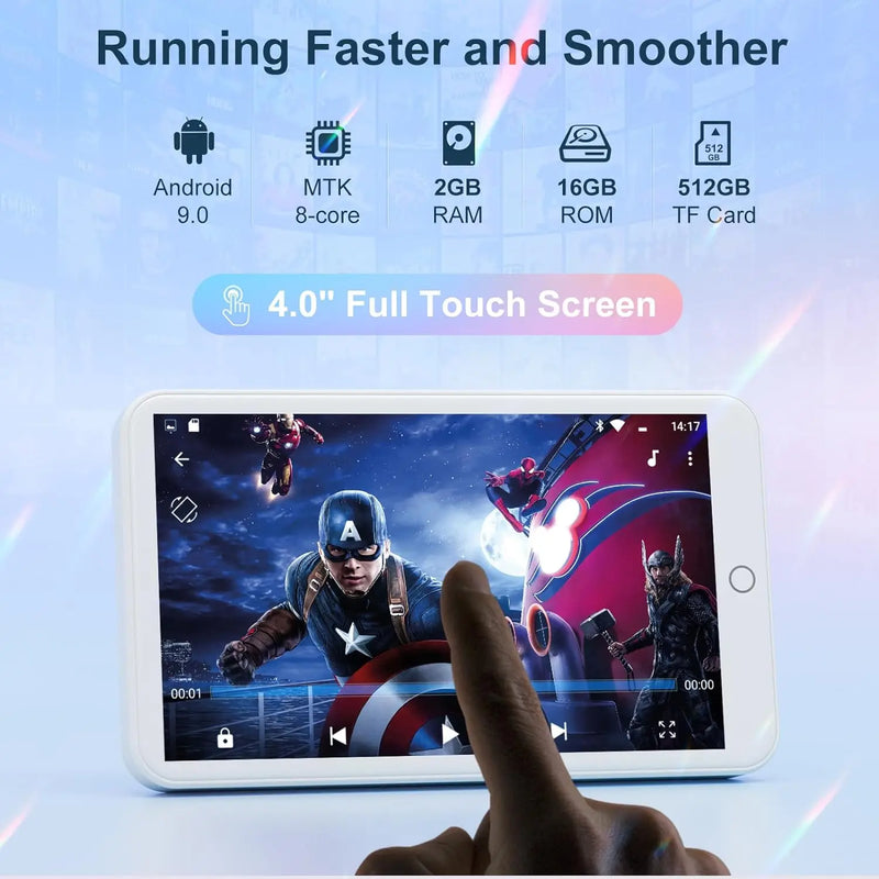 MECHEN 16GB Android 9.0  MP3 Player  with Bluetooth and WiFi， with Spotify，Audible，Pandora， Up to 512 GB (White)