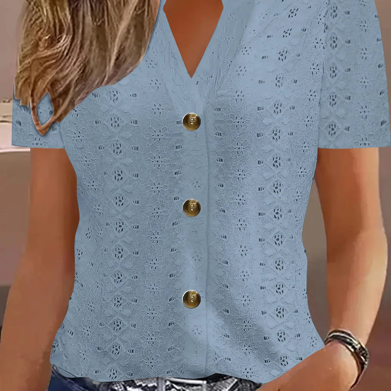 Y2k Tops Women's Summer Blouse Casual V-Neck Button Short Sleeve Tops Elegant Fashion Blouses Casual Loose Solid Colors Shirts