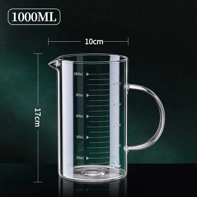 YWDL 1pcs Glass Measuring Cup With Handle Heat-resistant Laboratory Beaker Kitchen Milk Coffe Measuring Mug 250/350/500/1000ml