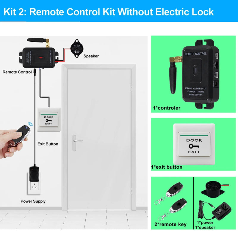 Smart Wireless Access Control System Kits Keyless 433Mhz Remote Control Unlock Kit Gate Opener Electronic Lock System Door Entry