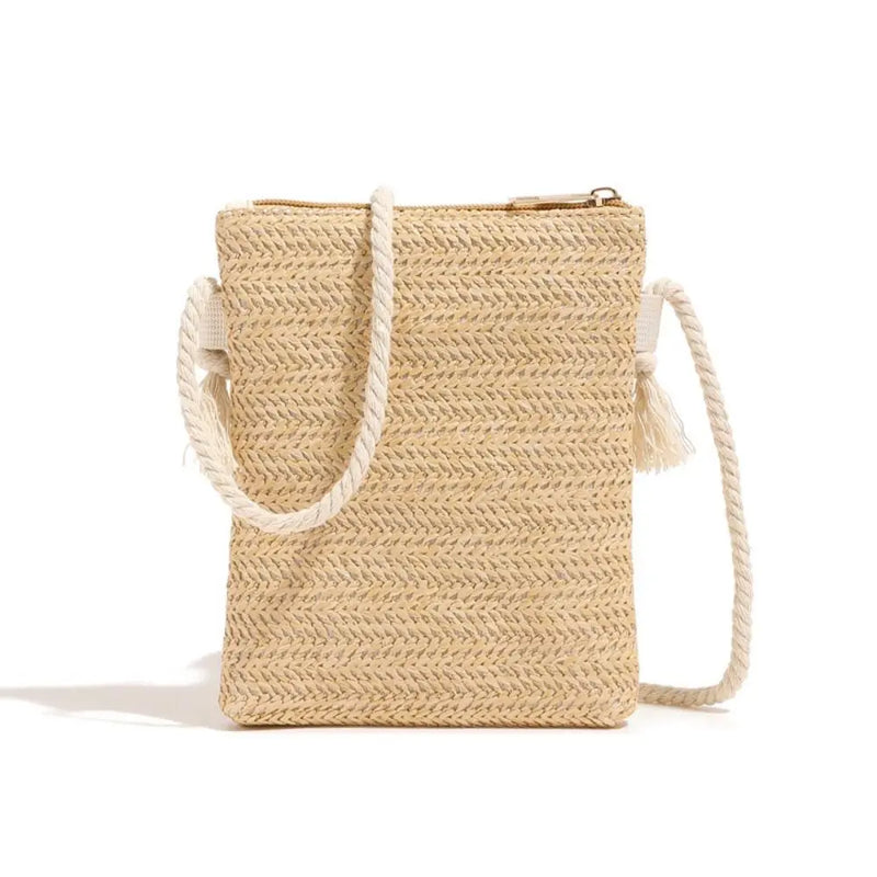 Fashion Straw Shoulder Bag Woven Square Phone Bag Handbags