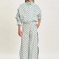 Laru Women Polka Dot 2 Piece Outfit Stand Collar Crop Jacket Side Zipper Wide Leg Pants Spring Casual Matching Tracksuit Set