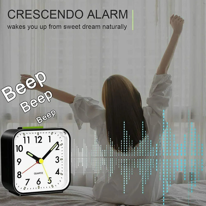 Luminous Desk Alarm Clocks Small Silent Non-ticking Analog Quartz Clock with Light Snooze for Heavy Sleepers, Office and Bedroom