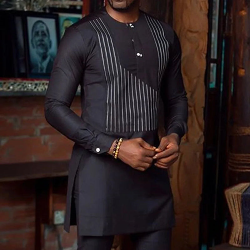 African Traditional Dress Men's Suit Long Sleeve Ethnic Style Printed Patchwork Shirt Casual Pants 2 Piece - View 14 | SAMAG