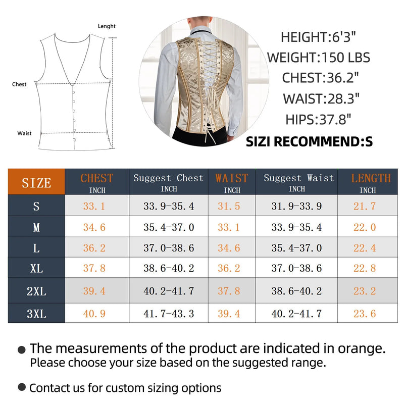 Mens Corset Vest Lace Up Bones Formal Waistcoat Beige Floral Waist Trainer Dress Vest For Wedding Party Tight Tops