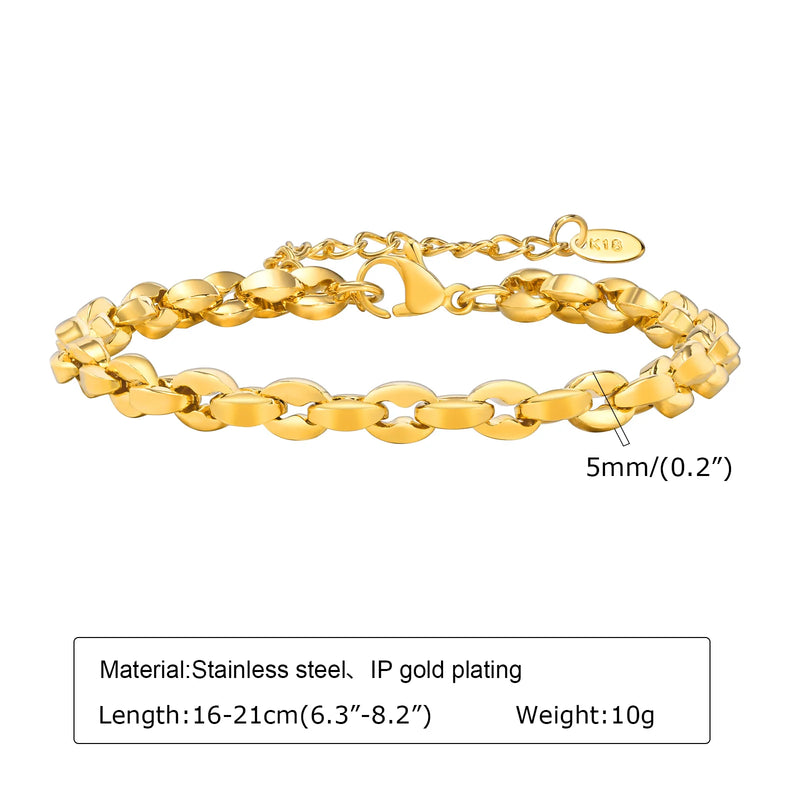 Women Stainless Steel Chain Bracelet, 18K Gold Plated Twist Paperclip Adjustable Link Chunky Stackable - Visuel 19 | SAMAG