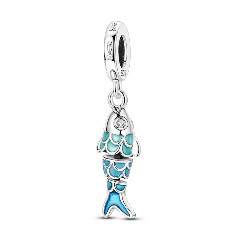 925 Sterling Silver Ocean Theme Charm Beads For Women Blue Wave Dolphin Seashell Compatible Summer Beach Vacation Jewelry