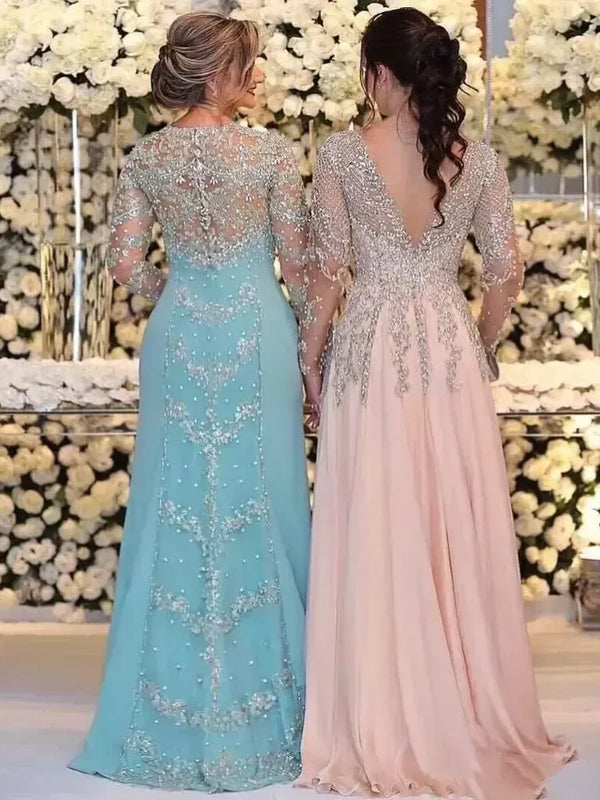 Sparkling Sequin Elegant Evening Gown Long Sleeved Beaded | SAMAG