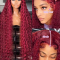 99J Burgundy 38 inch Peruvian Deep Wave 13x6 HD Lace Front Human Hair Wigs Women 13x4 Lace Frontal Wig 5x5 Glueless Closure Wig