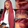 99J Burgundy Pre Colored Straight Lace Frontal Wigs For Women Pre Plucked Invisible Pre Cut Lace Brazilian Hair 13X6 Hd Transparent Lace Front Human Hair Wigs