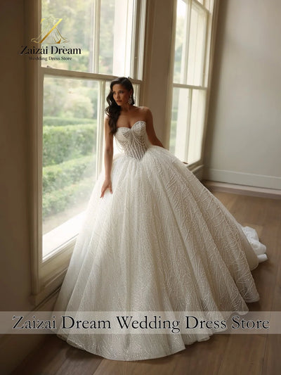 Customized Luxury Off Shoulder Sleeves Wedding Dresses 3D | SAMAG
