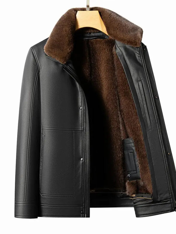 Leather Fur Jacket Men Jacket Winter Leather Coat Men Vintage Classic Leather Jackets High Quality Men