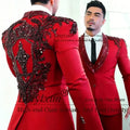 Sparkly Diamond Beaded Men Suit 3 Pieces Set Male Business Blazers Customized Groom Wedding Tuxedos Slim Gem trajes para hombre