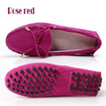 Cow leather womens shoes suede flats bow tie moccasins big size casual shoes size34-44