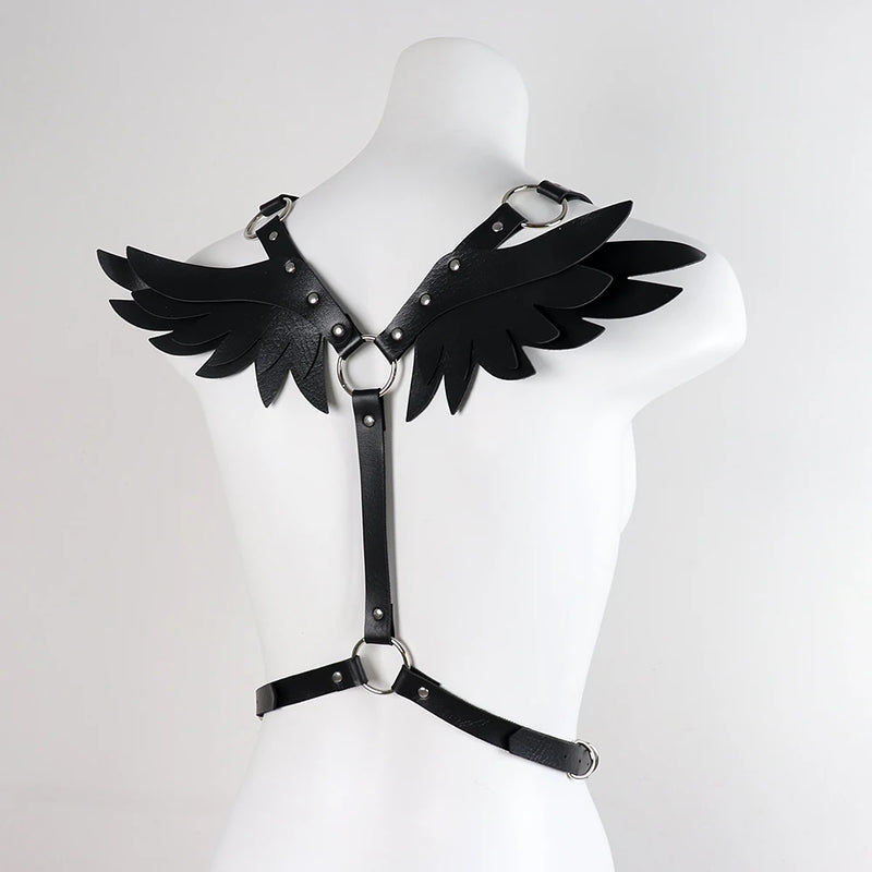 Women Punk Angel Wings Body Chest Harness Waist Belt Suspenders for Rave Festival Roleplay Costume - Visuel 4 | SAMAG