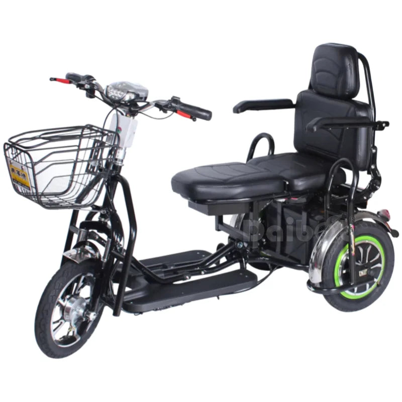 Small Parent Child Elderly Electric Tricycle Folding For Family 500W Electric Scooter Women With Adjustable Backrest/Seat/Basket