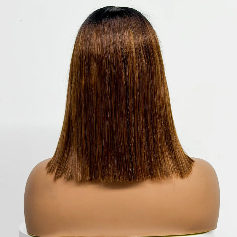 250% Density Bob Straight Human Hair 2X6 Transparent Lace Closure Frontal Human Hair Wigs 100% Human Hair Ginger 99J Colored Wig