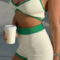 Tossy Summer Contrast Knit Outfits Halter Top And Short Trousers Sets Female Beach Holiday Sexy Casual Tracksuit Y2k Women Sets