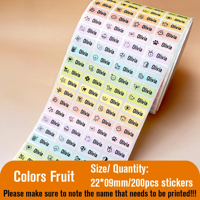 Kawaii Waterproof Name Tag Sticker Custom Adhesive Stationery Decals Personalize First Name Label for Children School Bottle