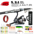 Carbon Fiber Telescopic Fishing Rod Reel Combo Full Kit With Simulated Lures Portable Travel Sea Fishing Set For Freshwater Salt