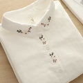 Elegant Embroidered Flower Doll Collar Double Layer Cotton Baby White Shirt Women Long Sleeve Base Shirt Trendy Commute Style...