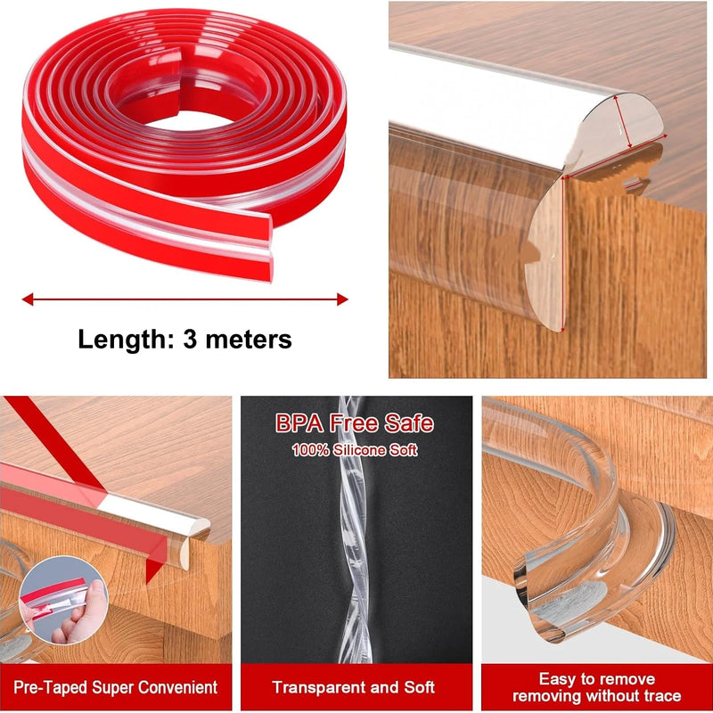 3meters Table Edge Guard Furniture Corner Protector Strip Self Adhesive Transparent Kids Collision Proof Soft Bumper Baby Safety