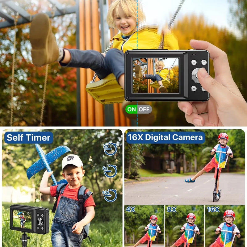 Digital Camera FHD 1080P Digital Camera for Kids Video Camera with 32GB Card 16X Digital Zoom Compact Point and Shoot Camera