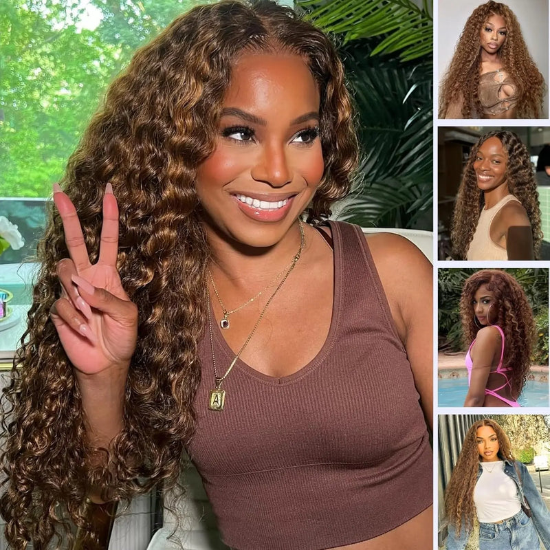 Highlight Water Wave Bundles P4/27 Honey Blonde Water Wave Human Hair Bundles 1/ 3 / 4 Bundles 30 Inch Deep Curly Wet and Wavy