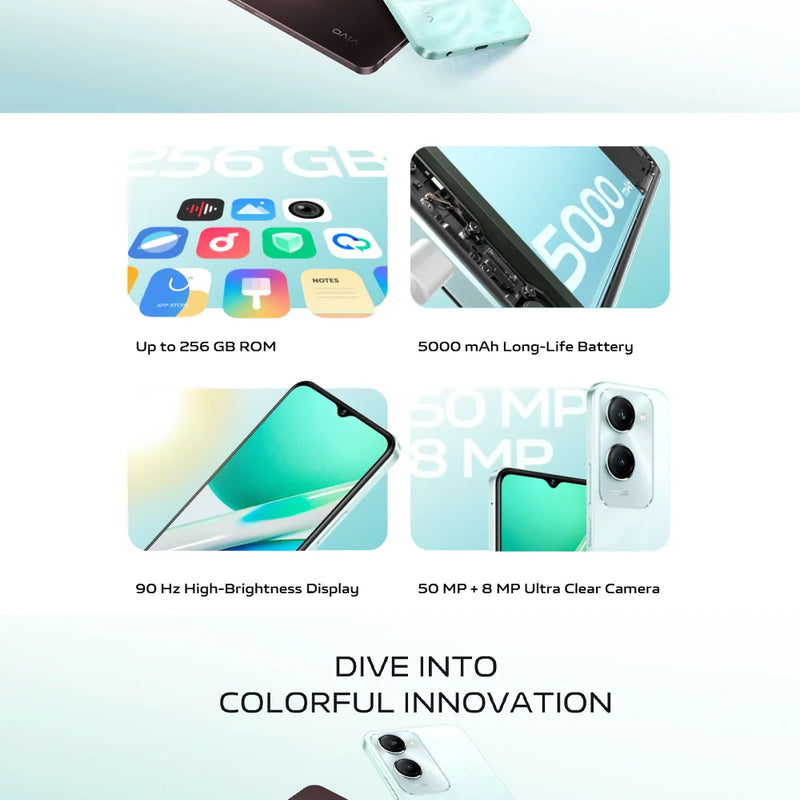 VIVO Y18 5G LTE Smartphone 8GB+256GB 6.56"/50MP/5000mAh/ Fashion Dual SIM Unlocked 2026 New Arrival Android Mobile Phone