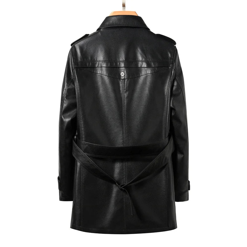 2024 High Quality Fashion Trend Banquet Autumn and Winter Long Leather Trench Coat Men's Business Handsome Trench Coat