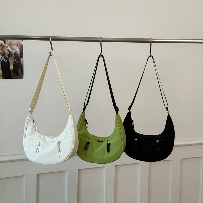 New Fashion Minimalist Shoulder Hobo Bag Large Capacity Casual Nylon Cowhorn Bag Niche for Women Underarm Crossbody Bag