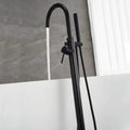 KEMAIDI Golden Plated Bathtub Filler Shower Roman Tub Faucet Set Free Standing Black Bath Shower Systerm Round Spout Mixer Tap