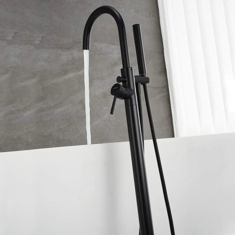 KEMAIDI Golden Plated Bathtub Filler Shower Roman Tub Faucet Set Free Standing Black Bath Shower Systerm Round Spout Mixer Tap