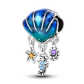 925 Sterling Silver Ocean Theme Charm Beads For Women Blue Wave Dolphin Seashell Compatible Summer Beach Vacation Jewelry
