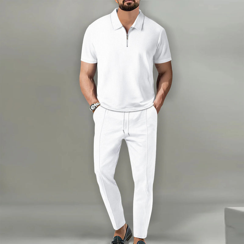 Autumn New European and American Men's Solid Color Casual Comfort Set, Pants, Short Sleeves, Zipper - View 4 | SAMAG