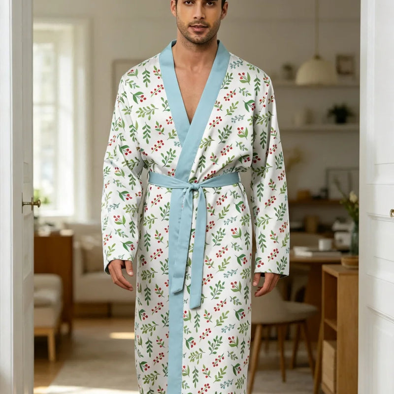 Men's lightweight quick-drying pajama bathrobe - 3D digital printing, non-fading design, stand-up collar and adjustable waistban