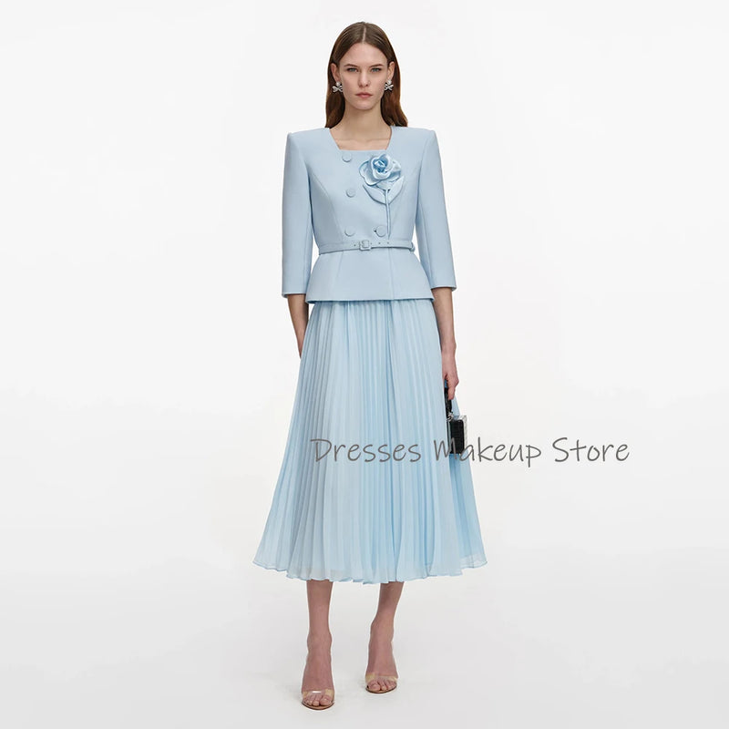 Customized Cocktail Dress Light Sky Blue 3/4 Sleeves | SAMAG