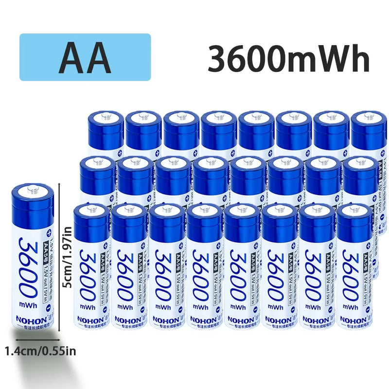 NEW Nohon Rechargeable Battery 1.5V AA 3600mWh AAA 1300mWh Original Li Batteries With Charger for Clock Video Radio Game Camera