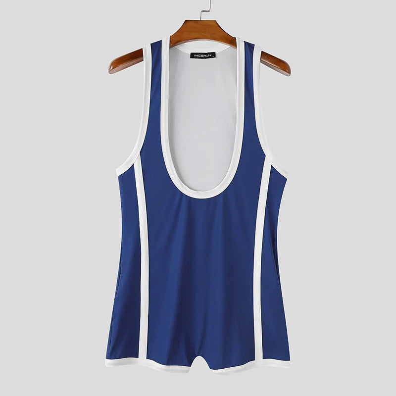 INCERUN Men's Bodysuits Patchwork Sleeveless Summer Casual Male Rompers Playsuits Workout Color-block Cozy Bodysuit For Man 2026