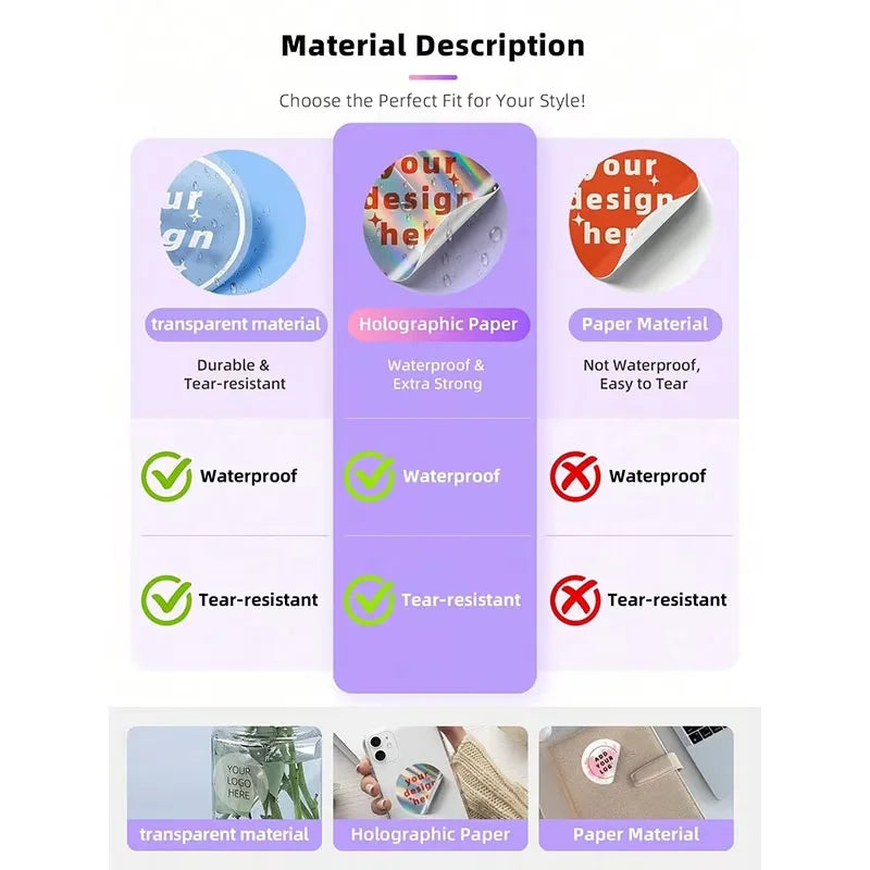 1/70/120/210Pcs Custom Square PVC Stickers Waterproof Personalized for Party, Label, Packaging