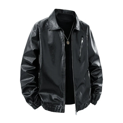 Style Leather Jacket for Men with Collar, Spring-Autumn | SAMAG