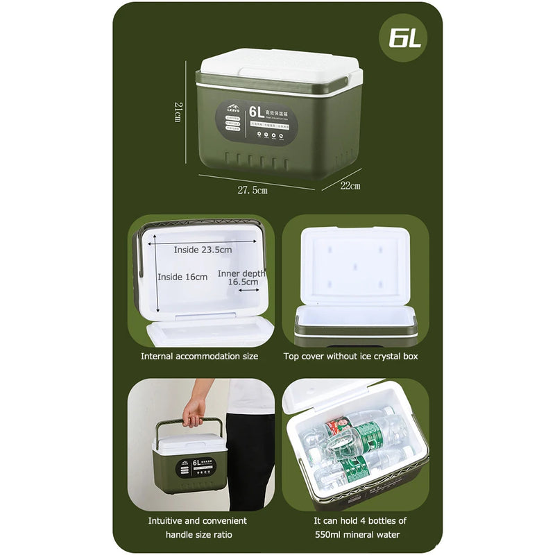 6/9L Camping Car Refrigerator Heat Preservation Mini Freezer Fridge Portable Barbecue Insulation Box for Outdoor Camping Fishing