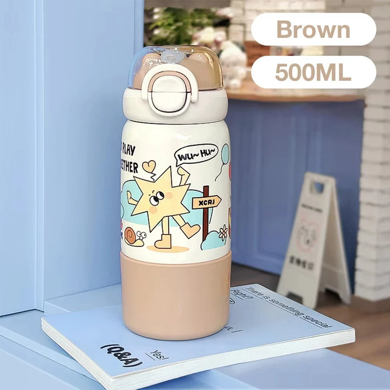 500ML Cute Cartoon Kids Thermos Bottle Children's Thermal Water Bottle 316 Stainless Steel Thermos Mug For Outdoor Water Cup ﻿
