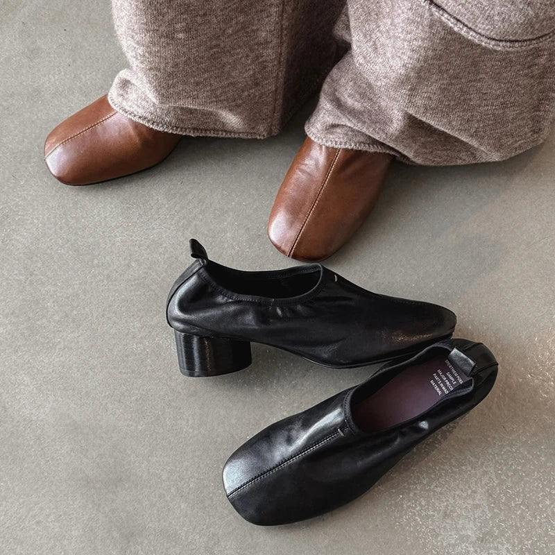 AIYUQI 2026 New Women's High Heels Chunky Heel Low-Cut Slip-On female Shoes Comfortable and Soft Spring Women Leather Shoes