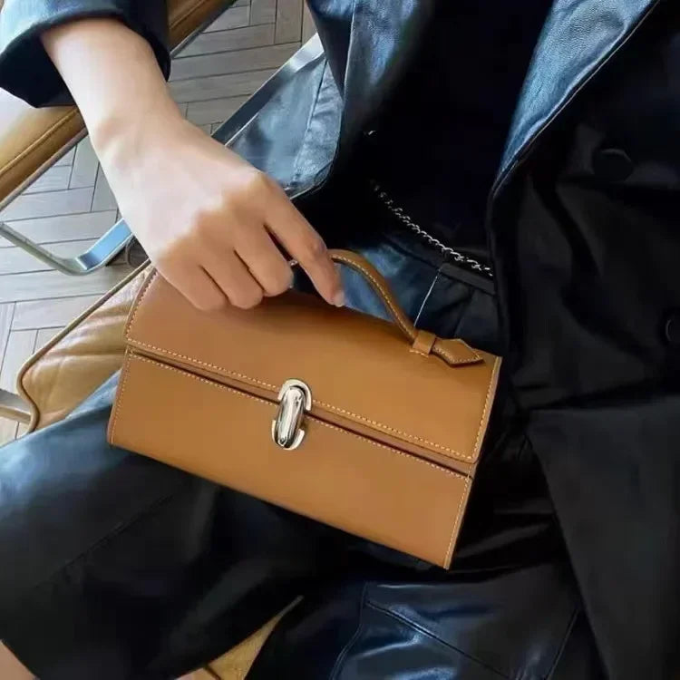 SAVETTE Brand 2025 New The Symmetry Pochette Genuine Leather Tote Women's Simple Handbag Small Square Row Bag Rectangular Bags
