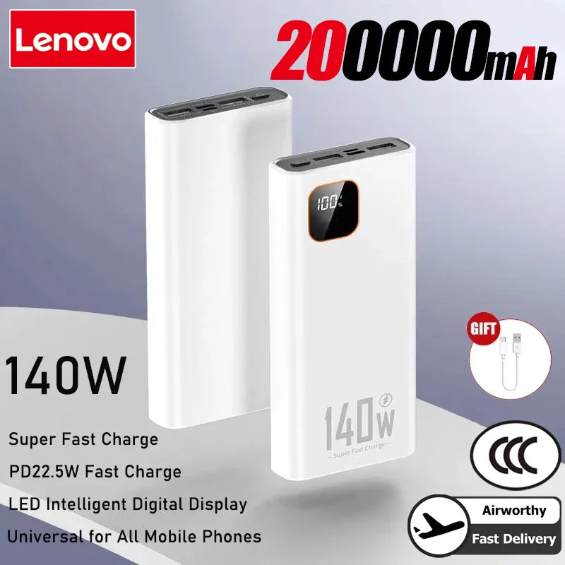 Lenovo 140W 50000mAh Ultra Capacity Power Bank Super Fast Charging CCC Portable Battery Charger For IPhone Samsung 2026 New
