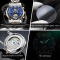 OLEVS 9910 Original Men's Automatic Mechanical Watch Luxury Skeleton Stainless steel Waterproof Luminous Watches