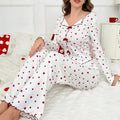 Autumn Winter Sleepwear for Women Two-piece Pajamas Set Heart-shaped Printed Long-sleeved Shirts and Long Pants Homewear