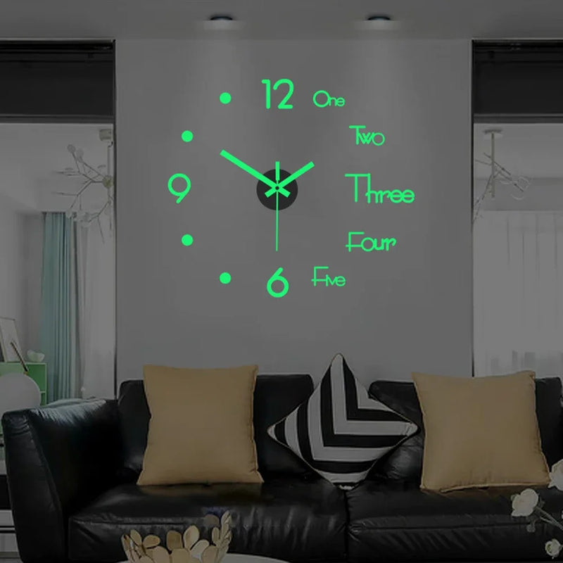 Wall Clock Frameless DIY 3D Luminous Digital Clock Wall Stickers Mute Clock for Living Room Bedroom Office Wall Decor